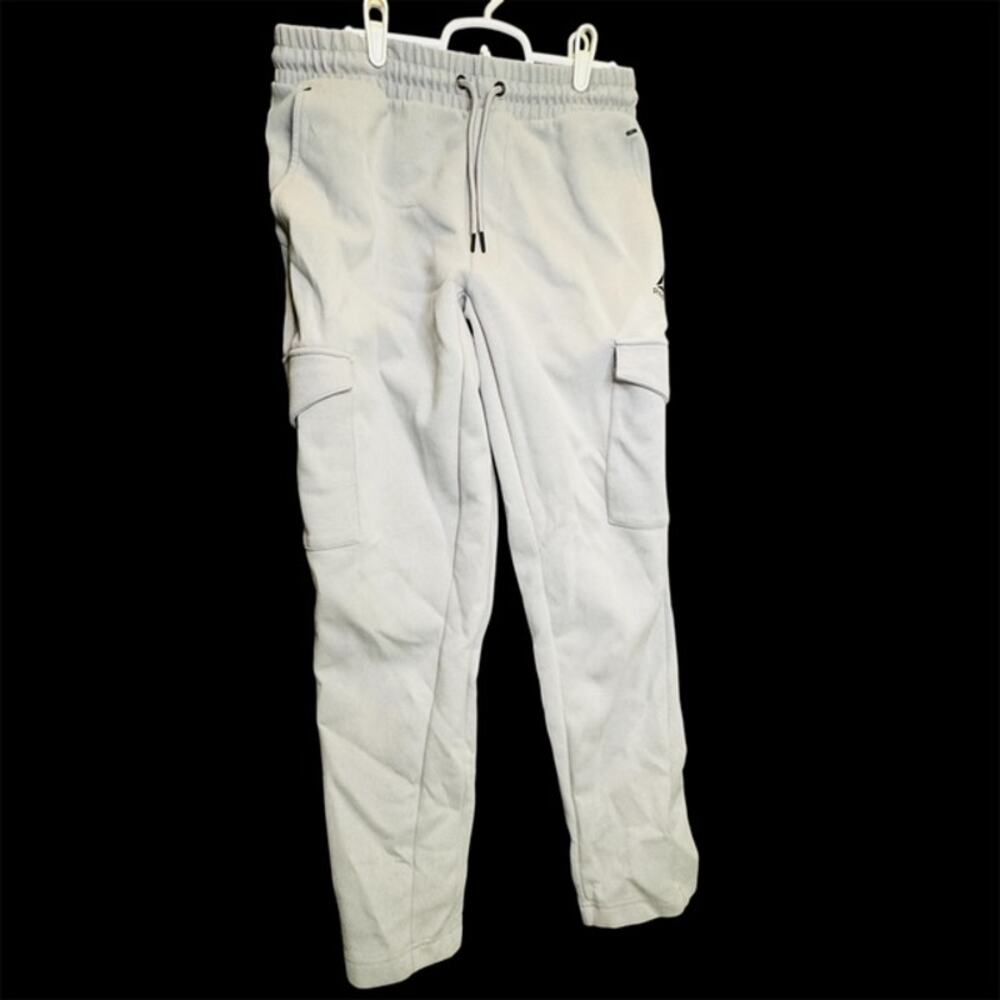 REEBOK Identity Delta Logo Fleece Cargo Pants sz M Medium Gray Side Pockets